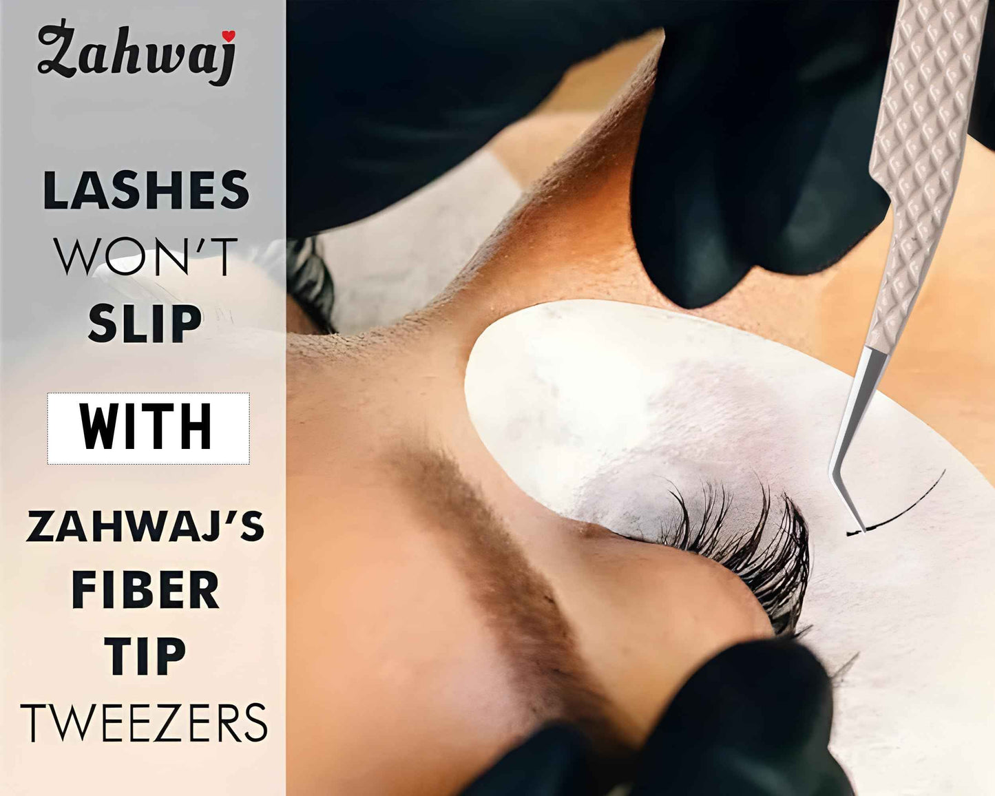 ZAHWAJ Fiber Tip Lash Tweezers - Set of 5 Diamond Grip Eyelash Extension Tweezers, Japanese Stainless Steel Tweezers Set for Volume, Isolation & Classic Lashes (Beige)