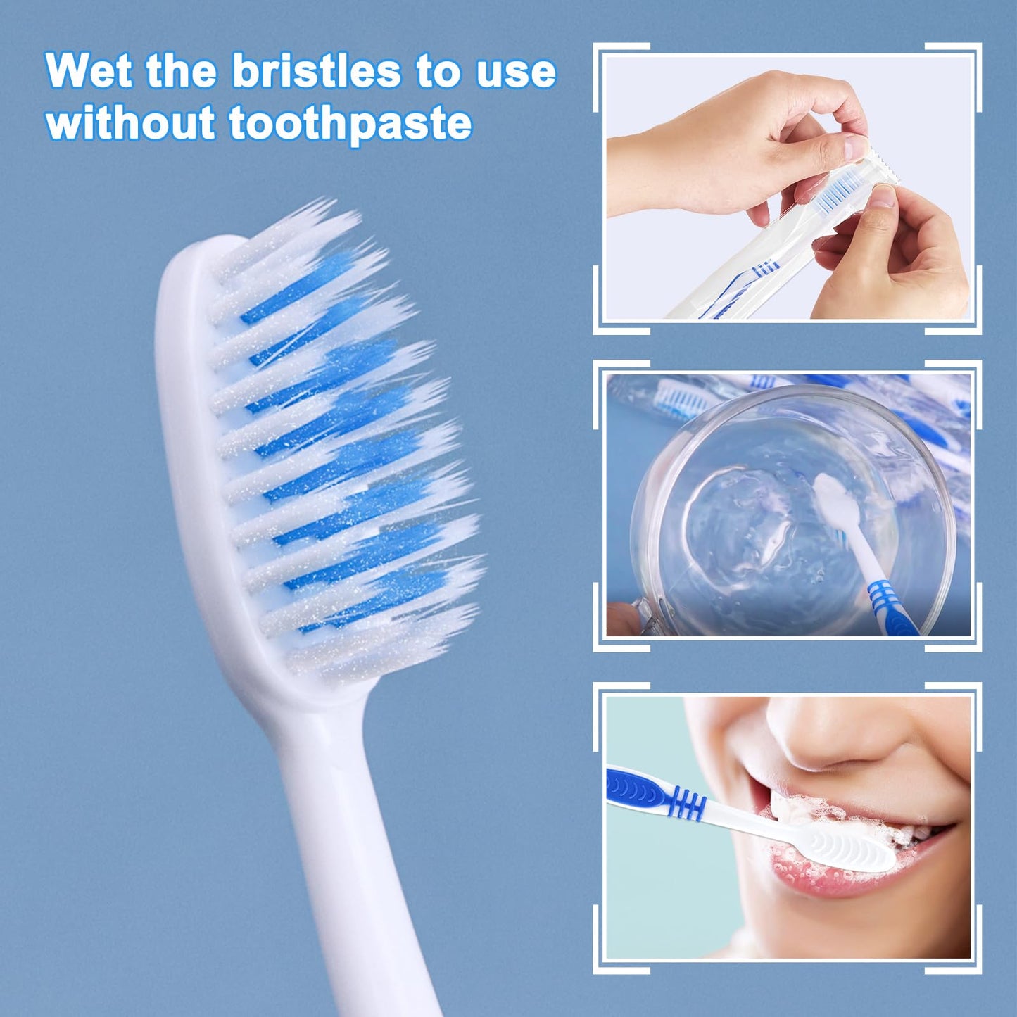 SLequipo 100 Prepasted Disposable Toothbrushes with Dental Floss Individually Wrapped Pre Pasted Toothbrushes Soft Bristle Travel Tooth Brush Single Use Wrapped for Hotel, Camping, Travel, Homeless