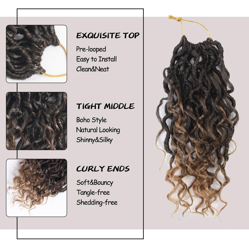 Vemet Goddess Locs Crochet Hair,10 Inch 9 Packs Synthetic Faux Locs Crochet Hair for Black Women,River Locs Hair Extensions Boho Style Pre looped Faux Locs with Curly Ends