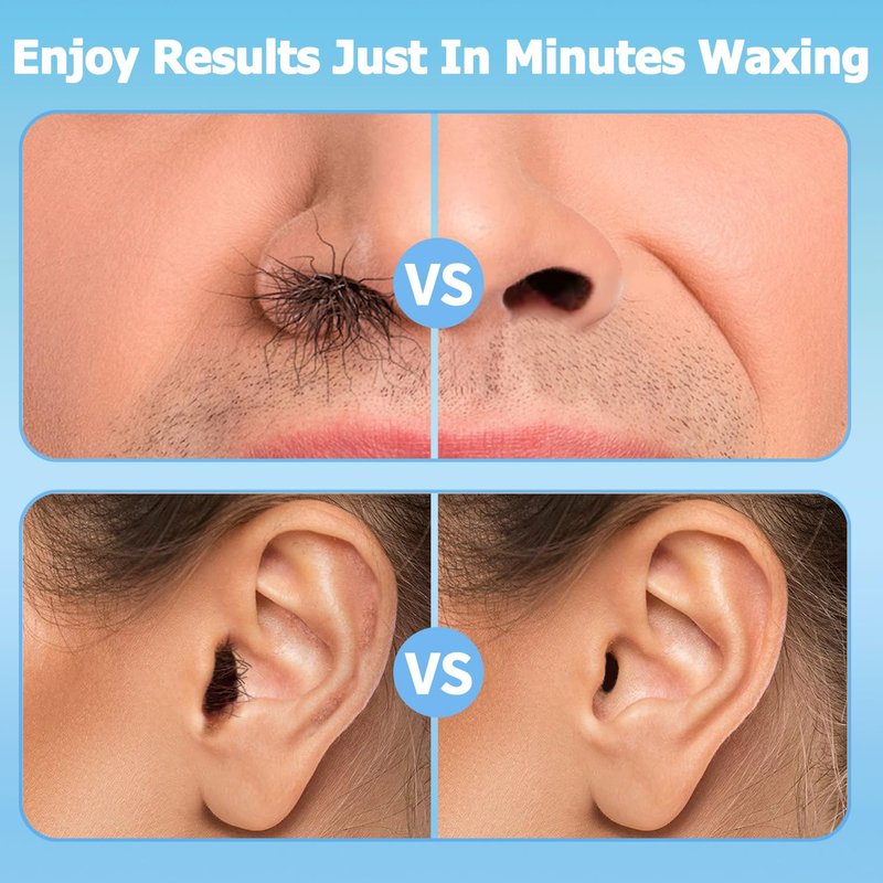 Nose Wax Kit Men, Nose Ear Hair Waxing Kit for Men and Women with 120g Wax, 65 Sticks, Nose Ear Hair Removal Kit, USB Fast Heat, Smart Constant Temp, Multi-Accessories, Black