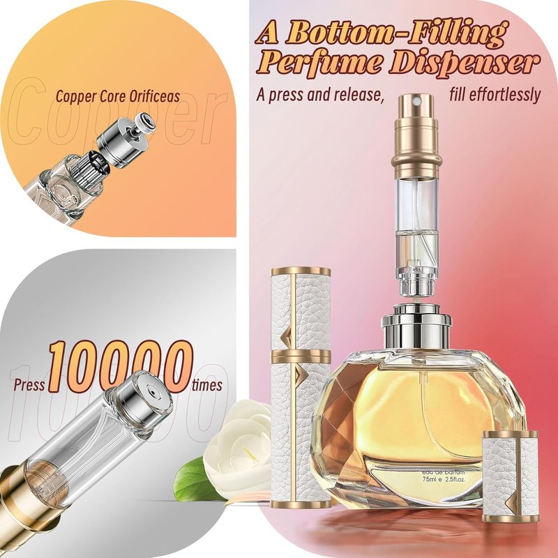 Full-Grain Leather Perfume Atomizer Set | 5ml Leak-Proof Portable Spray Bottles | Premium Makeup Perfume Storage Essential, Mini Travel Spray Bottle Refillable for Women Men, 3PCS