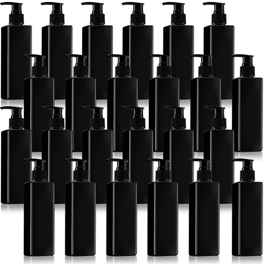 Chunful 24 Pcs Soap Dispensers Plastic Pump Bottles 8.5 oz Refillable Dishwashing Liquid Dispenser with Pump Leakproof Empty Lotion Shampoo Bottles Containers (Black)