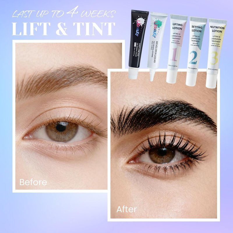 Libeauty Lash Lift Kit - 4-in-1 Eyelash Perm & Brow Lamination Set | 15ml Black Coloring Cream, Easy DIY Tool