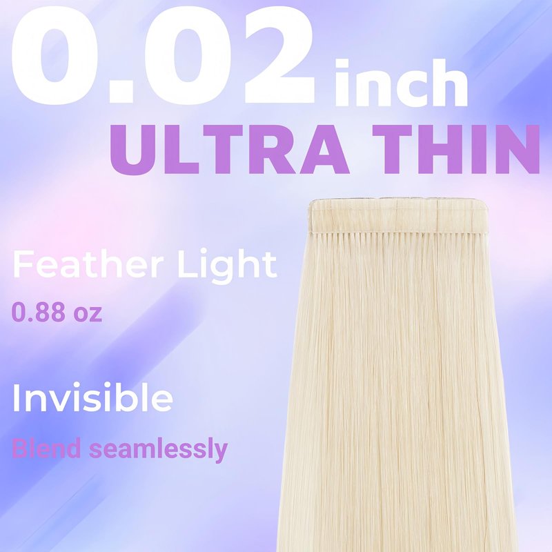 Tape in Hair Extensions Human Hair Utra Thin Invisible Seamless 20pcs 50g (Platinum Blonde, 18 inch)