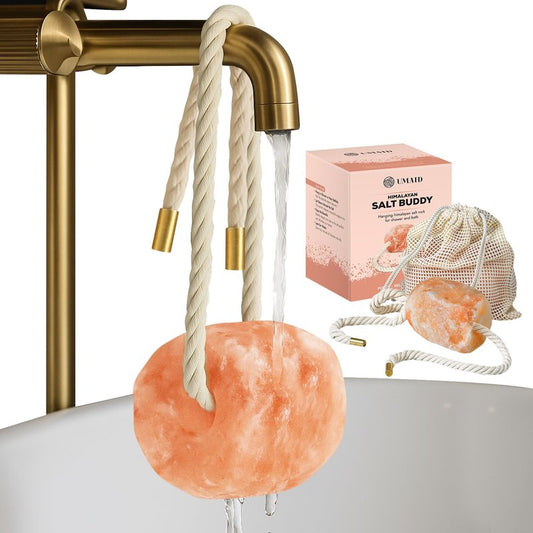 UMAID Himalayan Pink Salt Rock for Shower & Bath – Salt Buddy® 2 lb Hanging Mineral Stone for Spa-Inspired Relaxation, Self-Care & Bath Soaks, Unique Wellness & Home Spa Gifts for Men & Women
