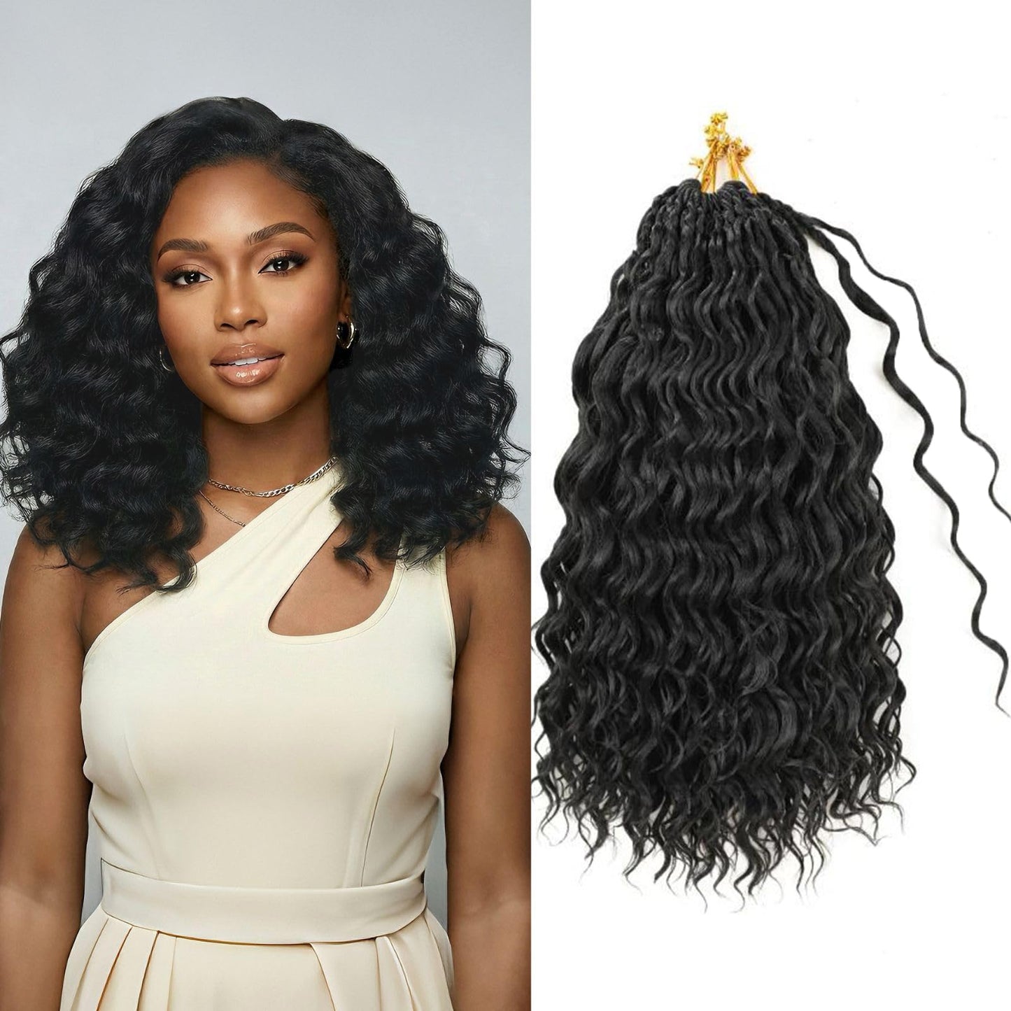 Pre looped Ocean Wave Crochet Hair 8 Packs 12 Inch Natural Black Synthetic Pre Twisted Ocean Braids Hair Boho Deep Wave Short Curly Crochet Hair for Black Women (12 Inch,1B#)