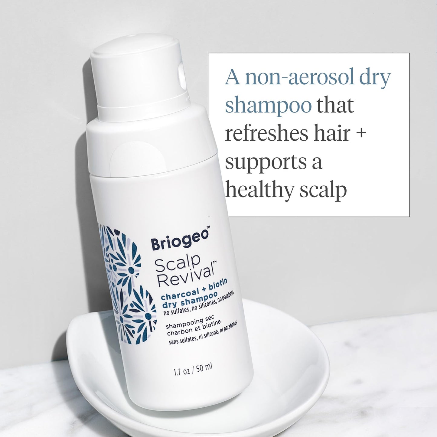 Briogeo Scalp Revival Charcoal + Biotin Dry Shampoo | Non-Aerosol Powder for Oily Roots | Detoxifying Dry Shampoo for All Hair Types | Vegan & Cruelty Free | 1.7 oz.
