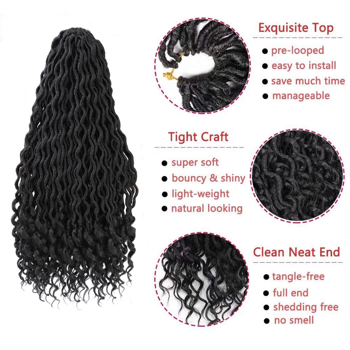 8 Packs New Goddess Locs Crochet Hair 18 Inch River Locs Braids Hair Boho Faux Locs Wavy Crochet Hair with Curly End Boho Style Synthetic Braid Hair for Black Women (#1B 18inch)