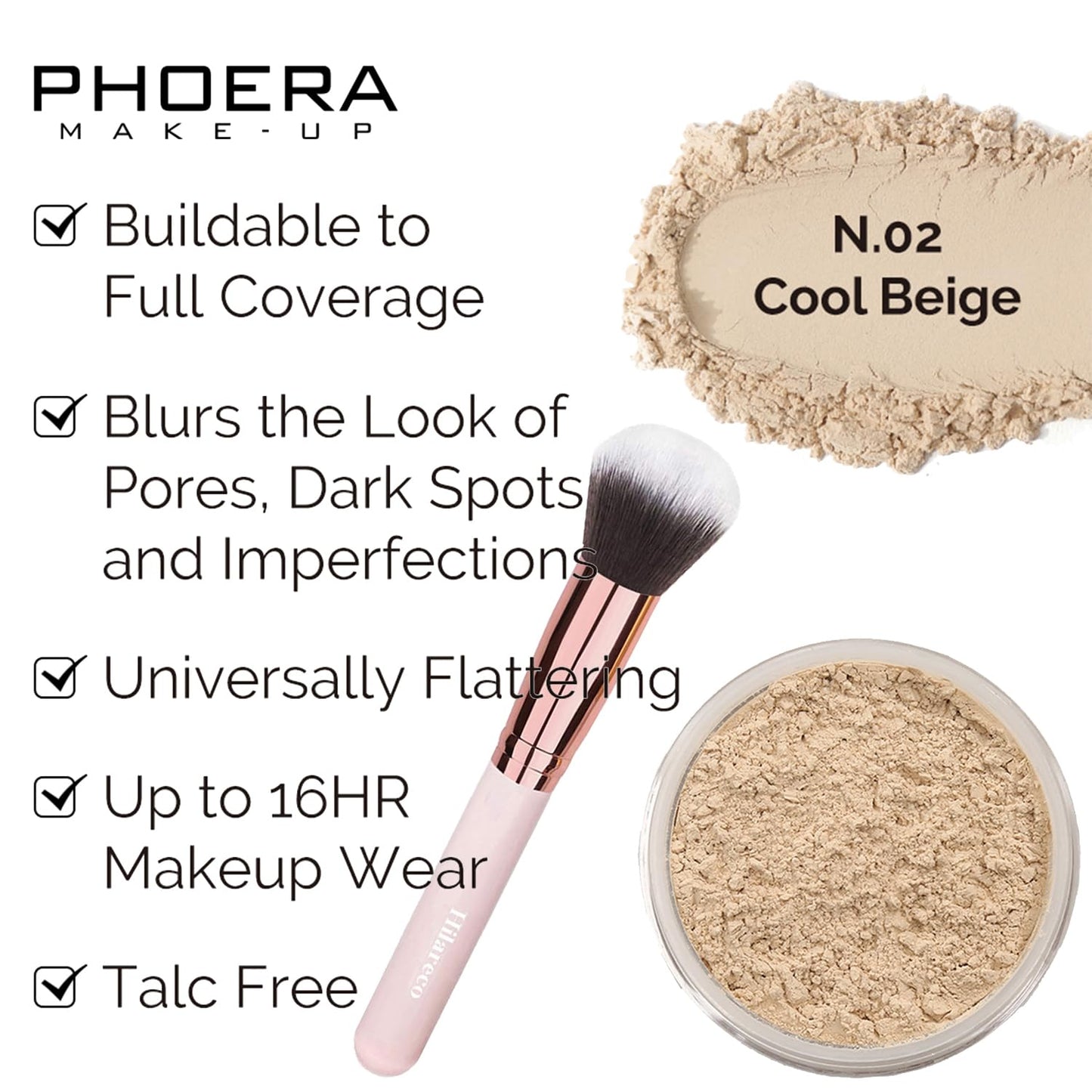PHOERA Full Coverage Makeup Set - Mushroom Head Air Cushion CC Cream Natural Foundation, Concealer, Primer, Powder & Foundation Brushes (102 Nued +02 Natural CC)