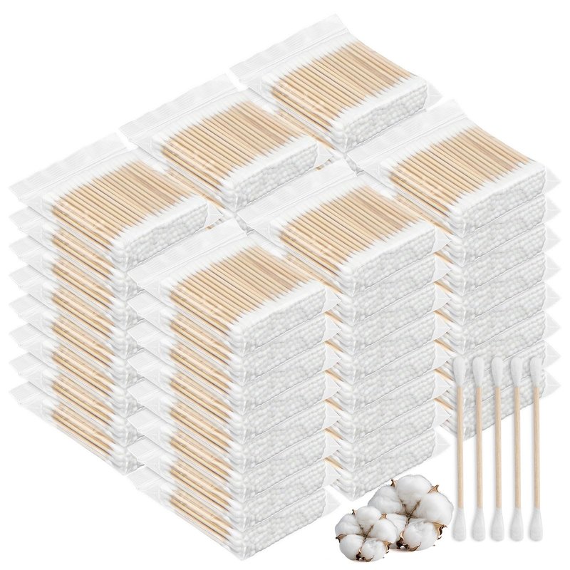 Cotton Swabs with Wooden Stick Double Round Buds,Cotton Swabs Bulk Travel Size Ear Swabs for Ears Makeup Household Cleaning Arts Crafts Pet Care (1 Count (Pack of 10000))