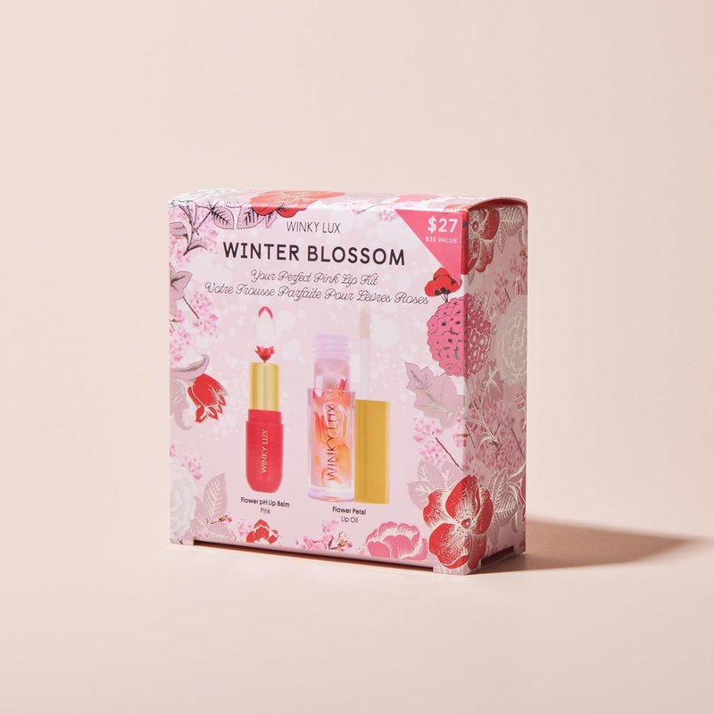Winky Lux Pink Lip Kit – Ultra Nourishing Flower Petal Lip Balm & Hydrating Lip Oil | Winter Blossom Collection