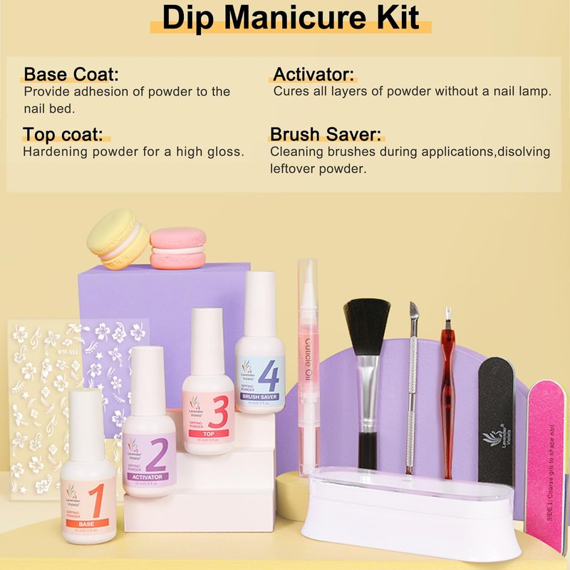 Lavender Violets Dip Powder Nail Kit - 48 Pcs with 36 Vibrant Colors & Essential Manicure Tools for Nail Art