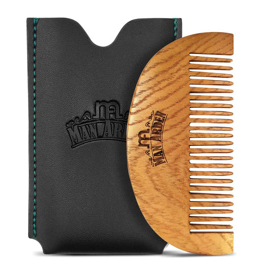 Man Arden Pure Neem Wooden Pocket Size Beard Comb with Premium Faux Leather Pouch