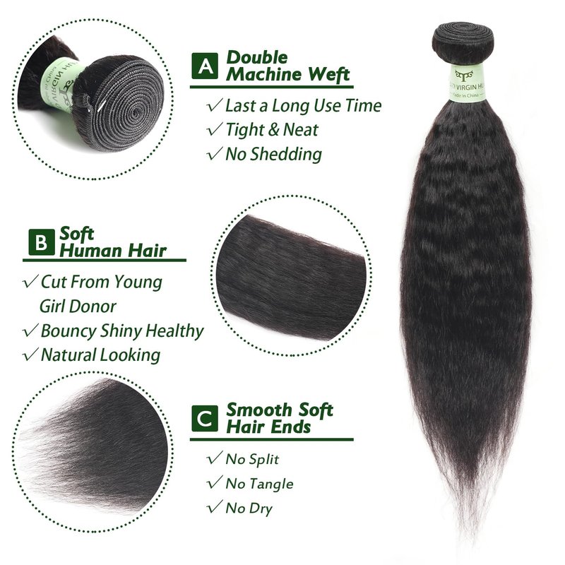 12 inch Kinky Straight Bundles Human Hair 100% Yaki Straight Hair Weave Unprocessed Brazilian Remy Hair Kinky Straight Human Hair For Black Women