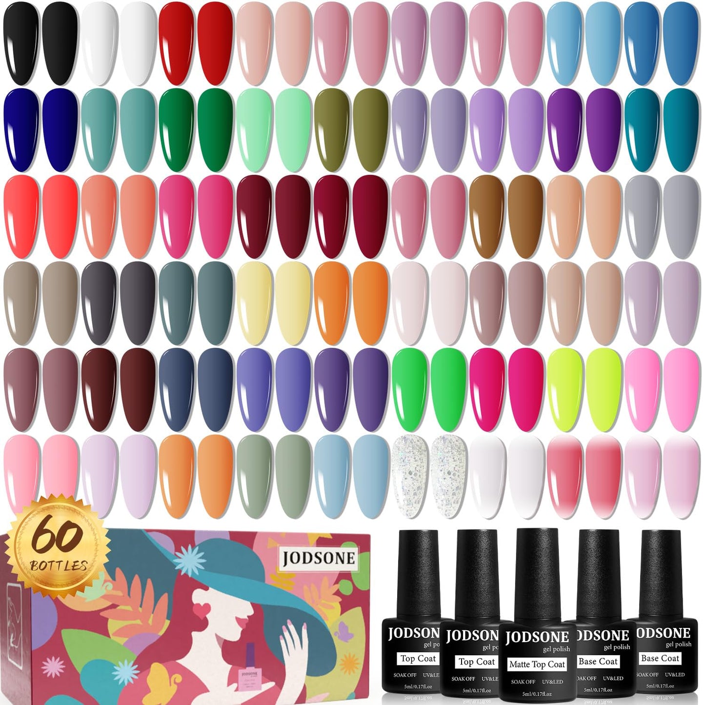 JODSONE Gel Nail Set 20+3 Colors High Shine Gorgeous Gel Polish Base Top Matte Coat Nice Gifts Show Charm