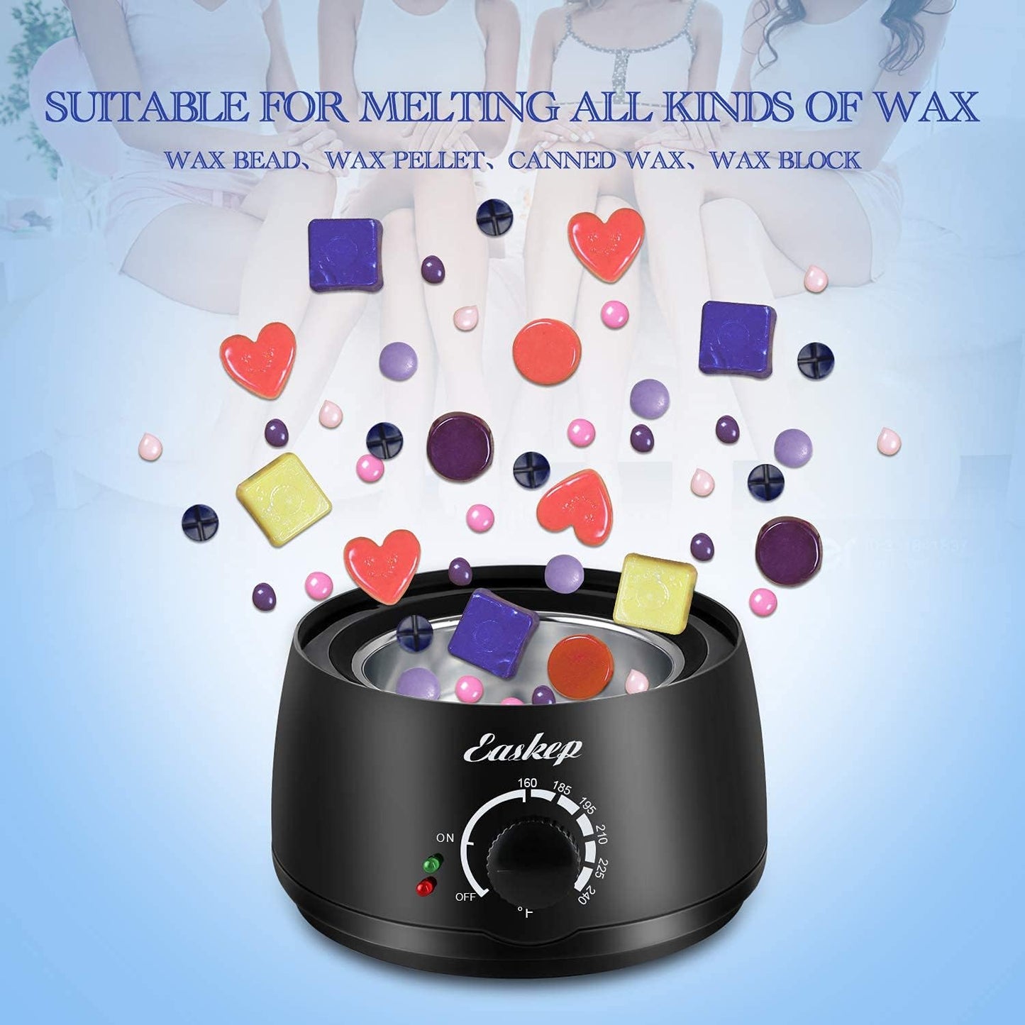 Waxing Kit Wax Warmer Easkep - Wax Kit Hair Removal 6 Adjustable Temperature with 5 Packs Hard Wax Beads and 20 pcs Wooden Applicator Sticks Painless for Legs Face Underarm Bikini Brazilian