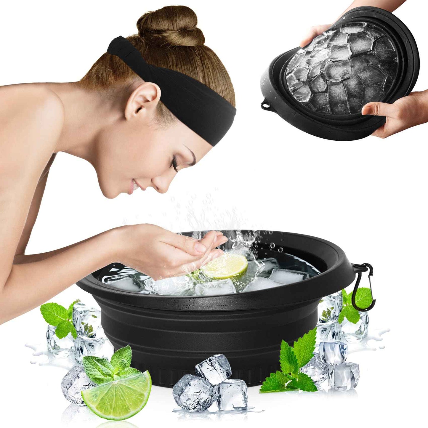 Snipeup Foldable Ice Bowl with Built-In Ice Tray – Silicone Facial Ice Bath for Shrinking Pores, Boosting Circulation, Cold Plunge Skincare Gift for Men & Women (Black)
