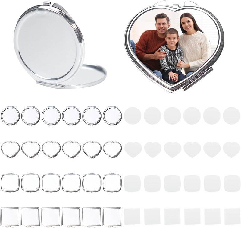 Sublimation Blanks Compact Mirror Set - 24 Pcs Double-Sided Metal Makeup Mirrors | Perfect for Travel & Customization