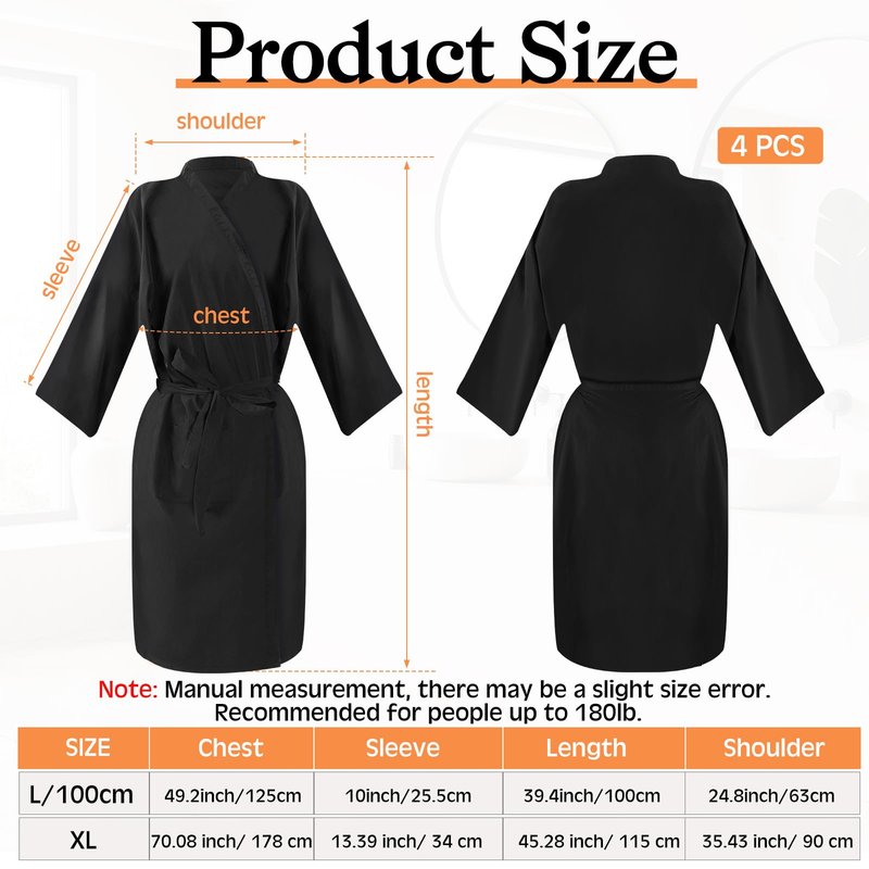 Toulite 4 Pcs Salon Client Gown Robes Cape Hair Salon Black Smock Client Gown Cape with Adjustable Tie for Hair Cutting(Two Pocket, X-Large)