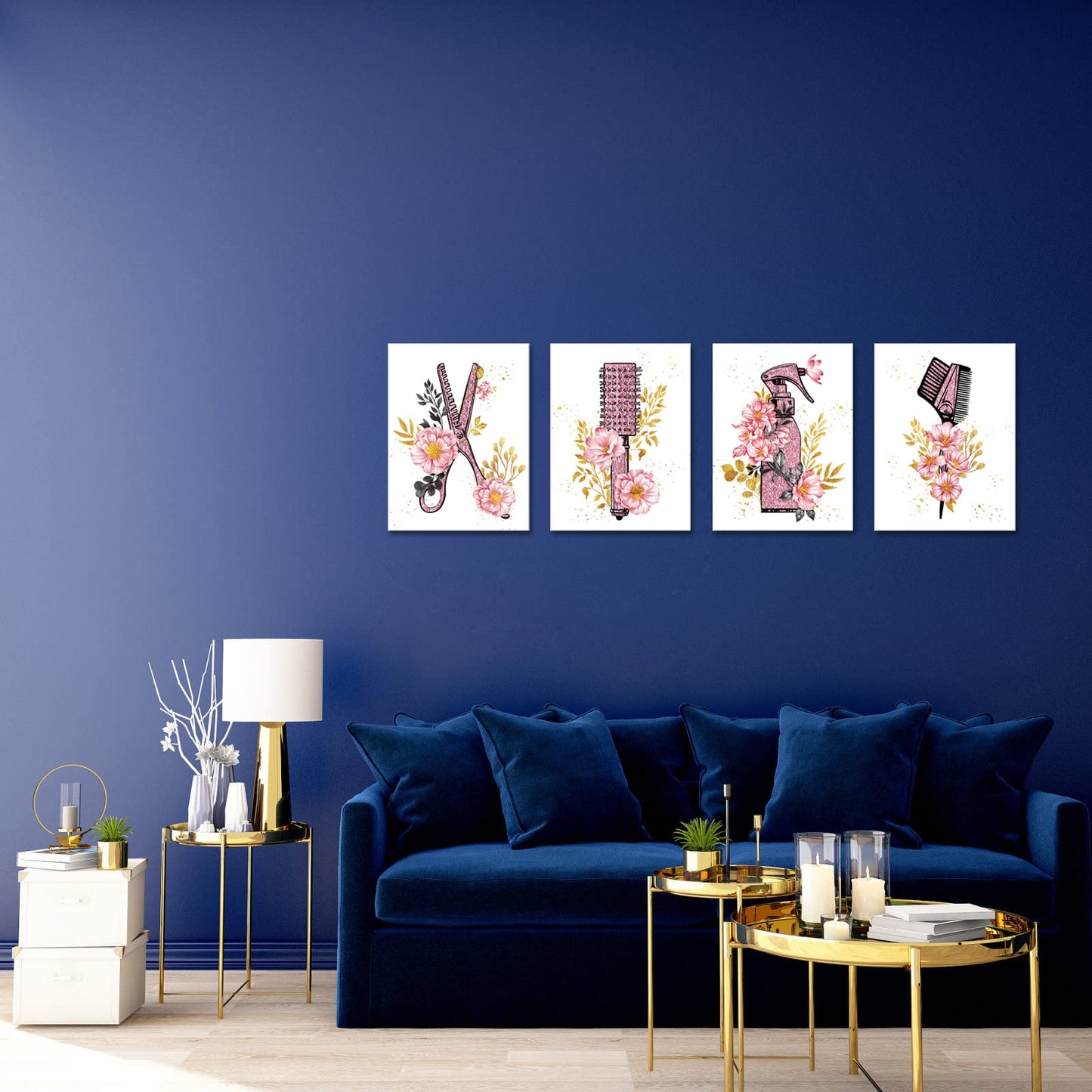 SkenoArt Beauty Salon Wall Art Haircut Tools Painting Hair Salon Barbershop Pictures Hairdresser Wall Decor Fashion Cosmetic Canvas Art Painting Gifts for Hair Stylists Woman Framed
