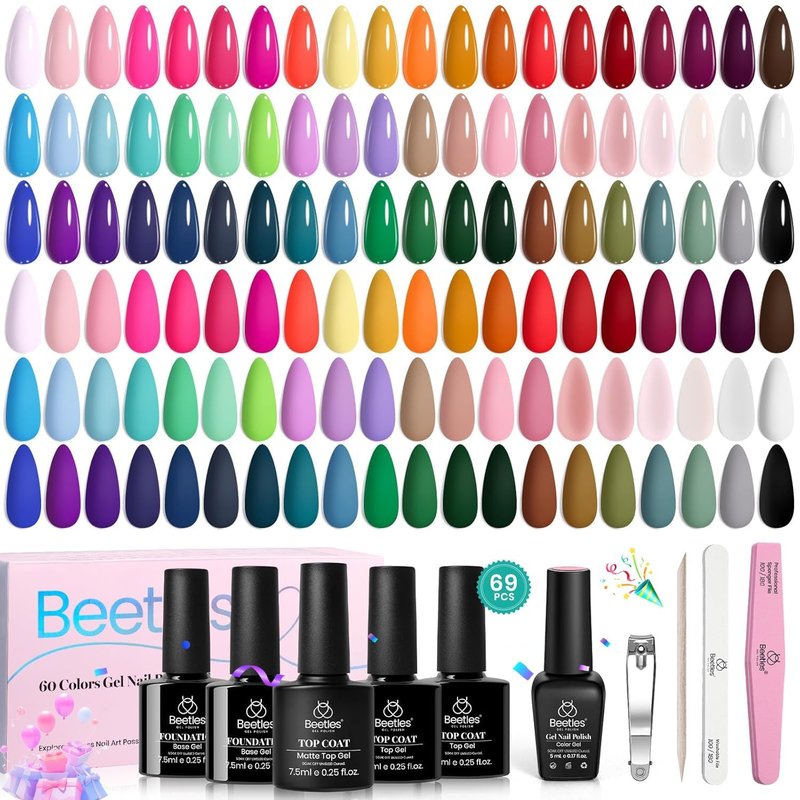 Beetles Gel Nail Polish Set - 60 Color Emotional Spectrum Kit | Base & Top Coat, UV/LED Soak Off