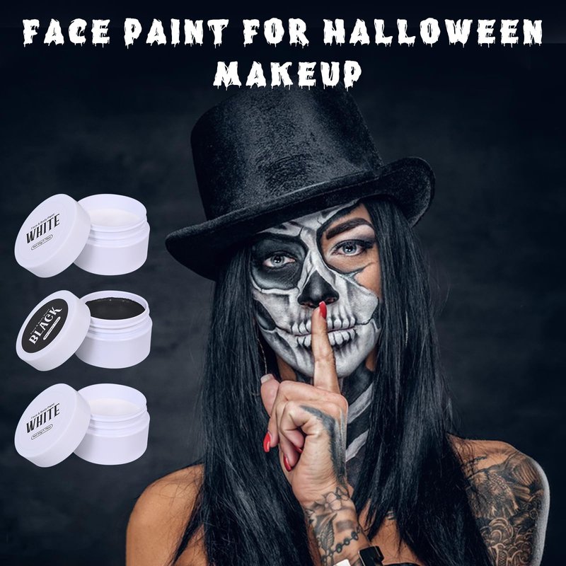 Halloween Black and White Face Paint Kit - 7pcs Large Capacity Facepaint for Adult Clown SFX Zombie Special Effects Makeup With Brushes & Sponges
