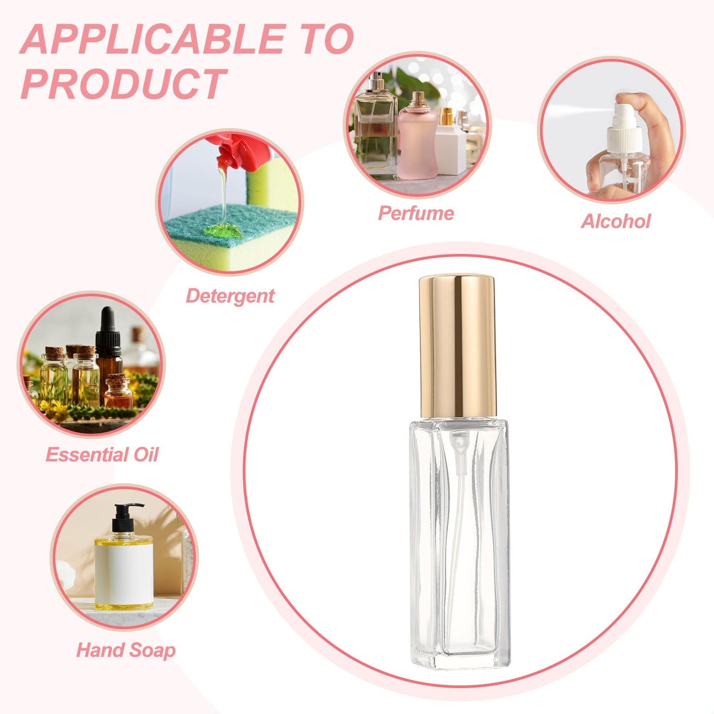 uxcell 8ml Glass Mini Perfume Bottles, 20Pcs Fine Mist Bottle Refillable Empty Mini Spray Bottles with Aluminized Nozzle for Perfume, Travel Liquid, Essential Oil(Clear/Gold)