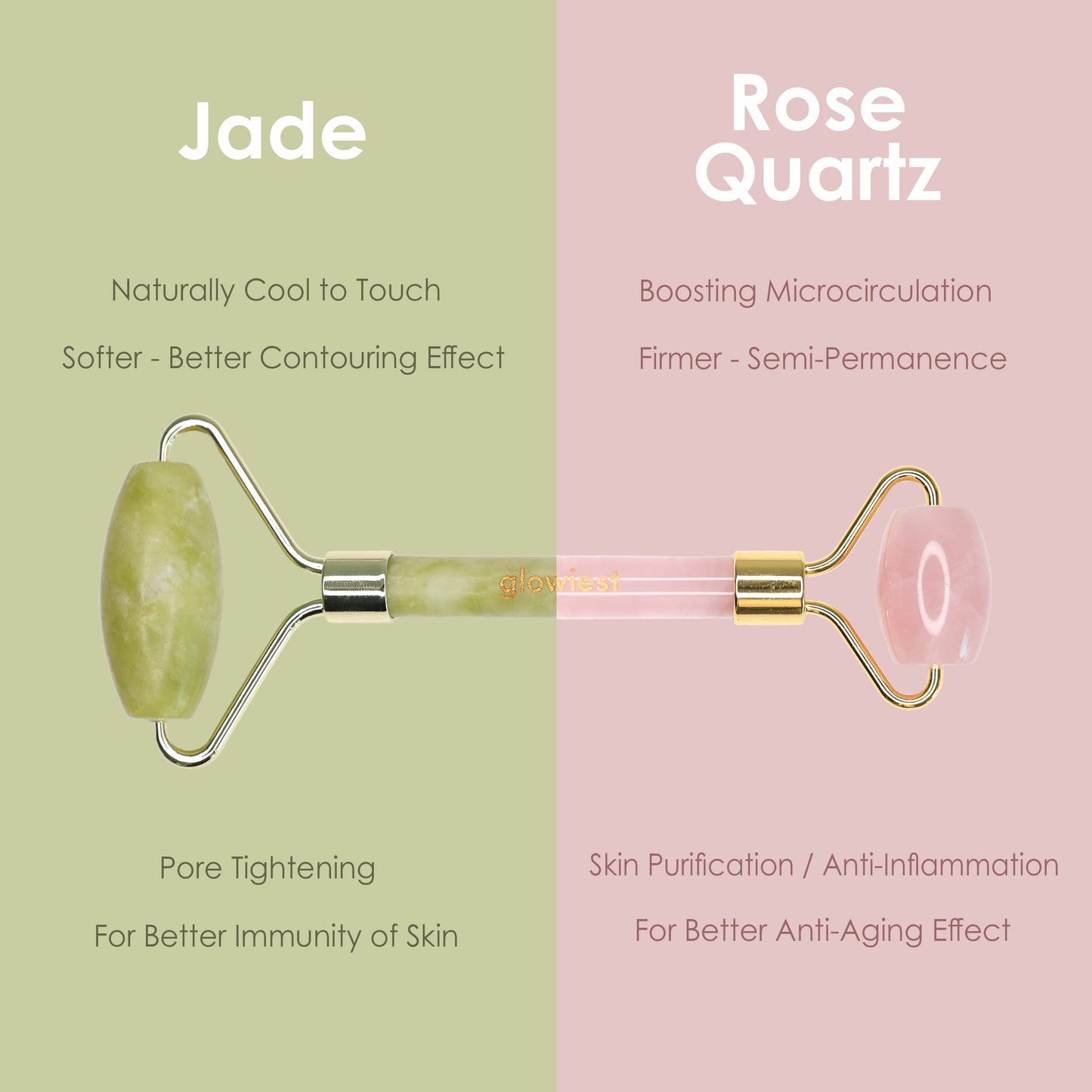 glowiest Rose Quartz Roller for Face, Eye and Neck: Facial Massager -100% Natural Rose Quartz | Lymphatic Drainage | Improving Fine Lines