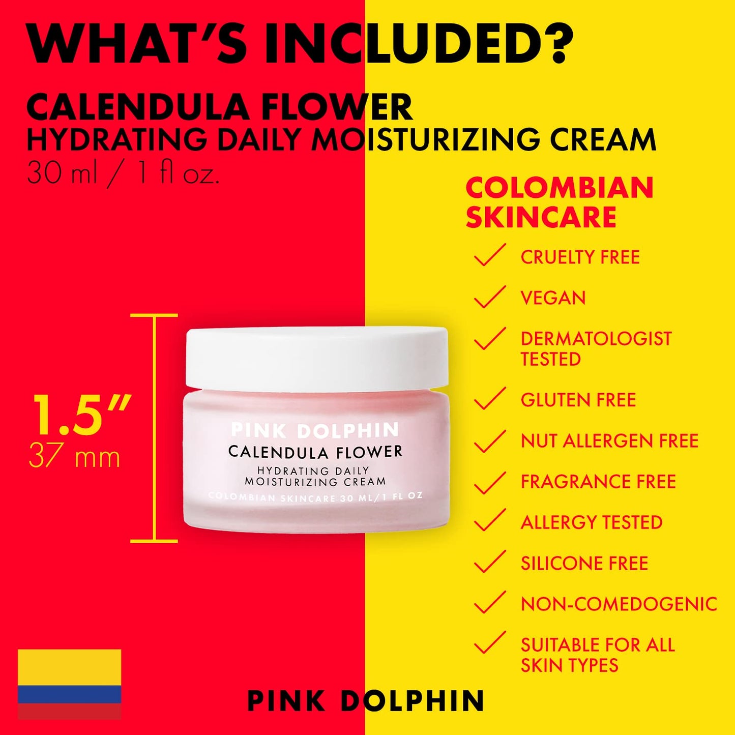 Pink Dolphin Calendula Face Hydrating Daily Moisturizer - Natural Calendula Flowers Soothe Irritation & Promote Healing, Repairs & Rehydrates Dry Skin, Produces Collagen for ALL SKIN TYPES - 1oz