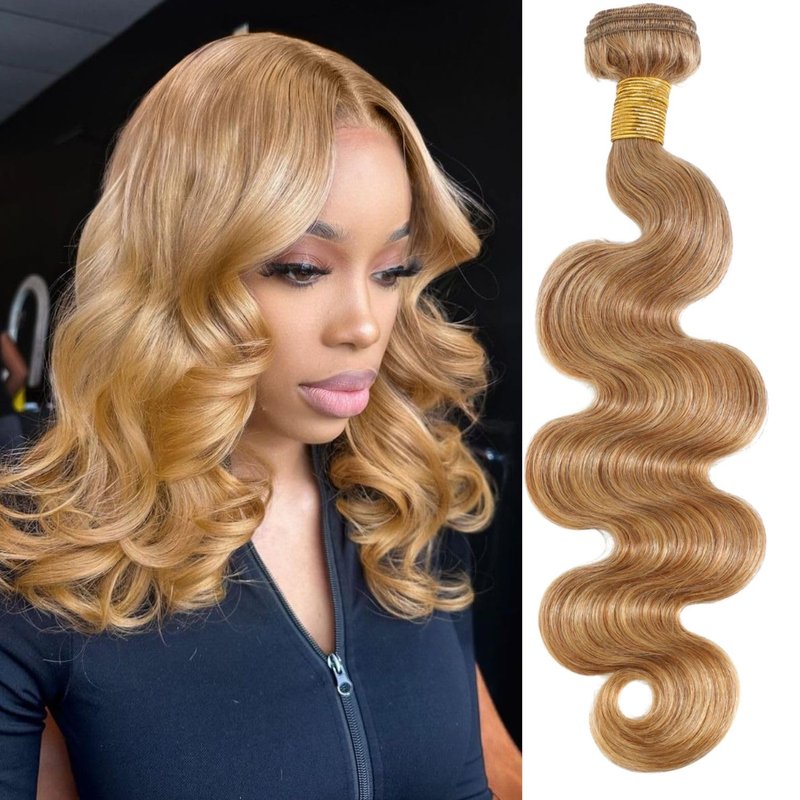 ANMETAN #27 Honey Blonde Bundle Human Hair Body Wave, 13A Color 27 Human Hair 1 Bundle Deal Silky and Soft 100% Unprocessed Brazilian Virgin Hair Extensions Blonde Double Weft for Black Women 14 Inch