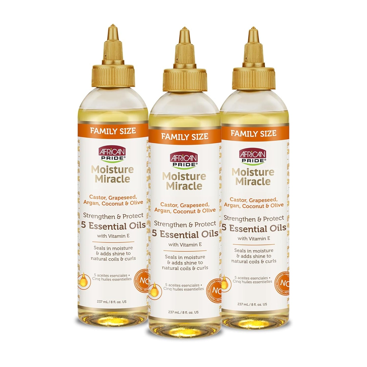 African Pride 5 Essential Hair Oils - Vitamin E Moisture & Shine | Argan, Castor, Coconut, Olive | 8 oz (3 Pack)