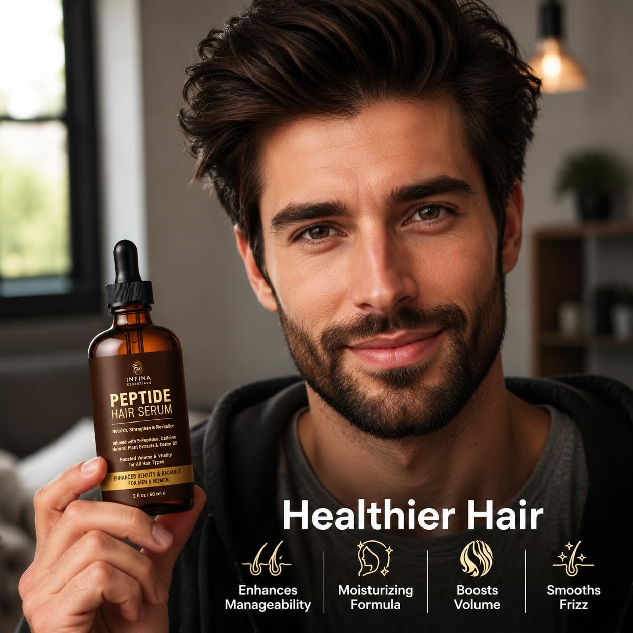 Peptide Hair Serum for Hair Growth - Copper & Caffeine Formula | 2 fl oz for Thinning Hair