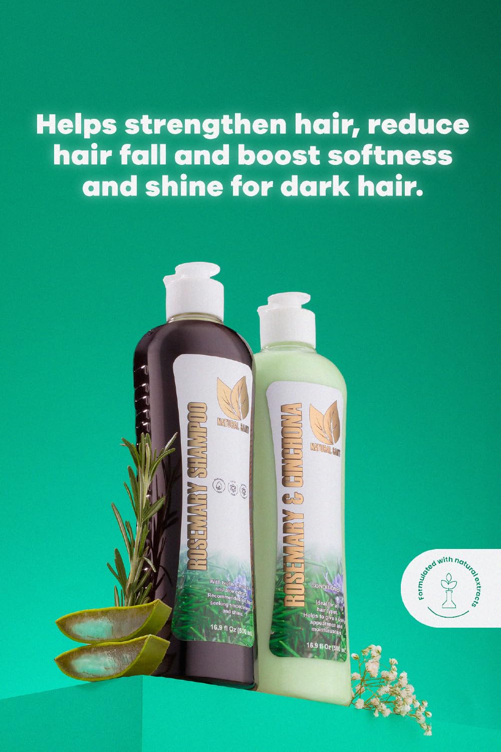 Natural Sant Rosemary & Cinchona Shampoo & Conditioner Set – Sulfate-Free, Hair Growth Support, Moisture & Repair – 16 fl oz Herbal Hair Care