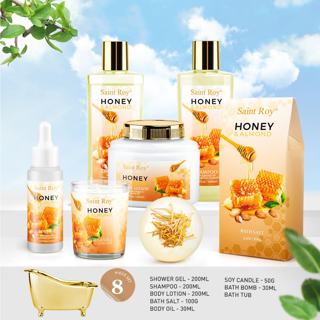 Shower kit gift Birthday Spa Gifts for Women & Men, Honey Almond Bath Gift
