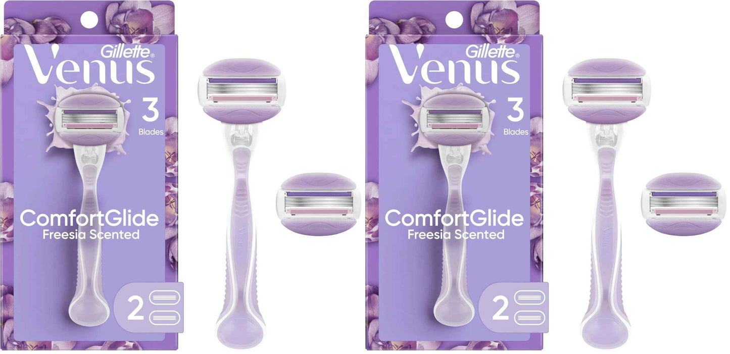 Gillette Venus ComfortGlide Freesia Women's Razor - 1 handle + 2 refills (Pack of 2)
