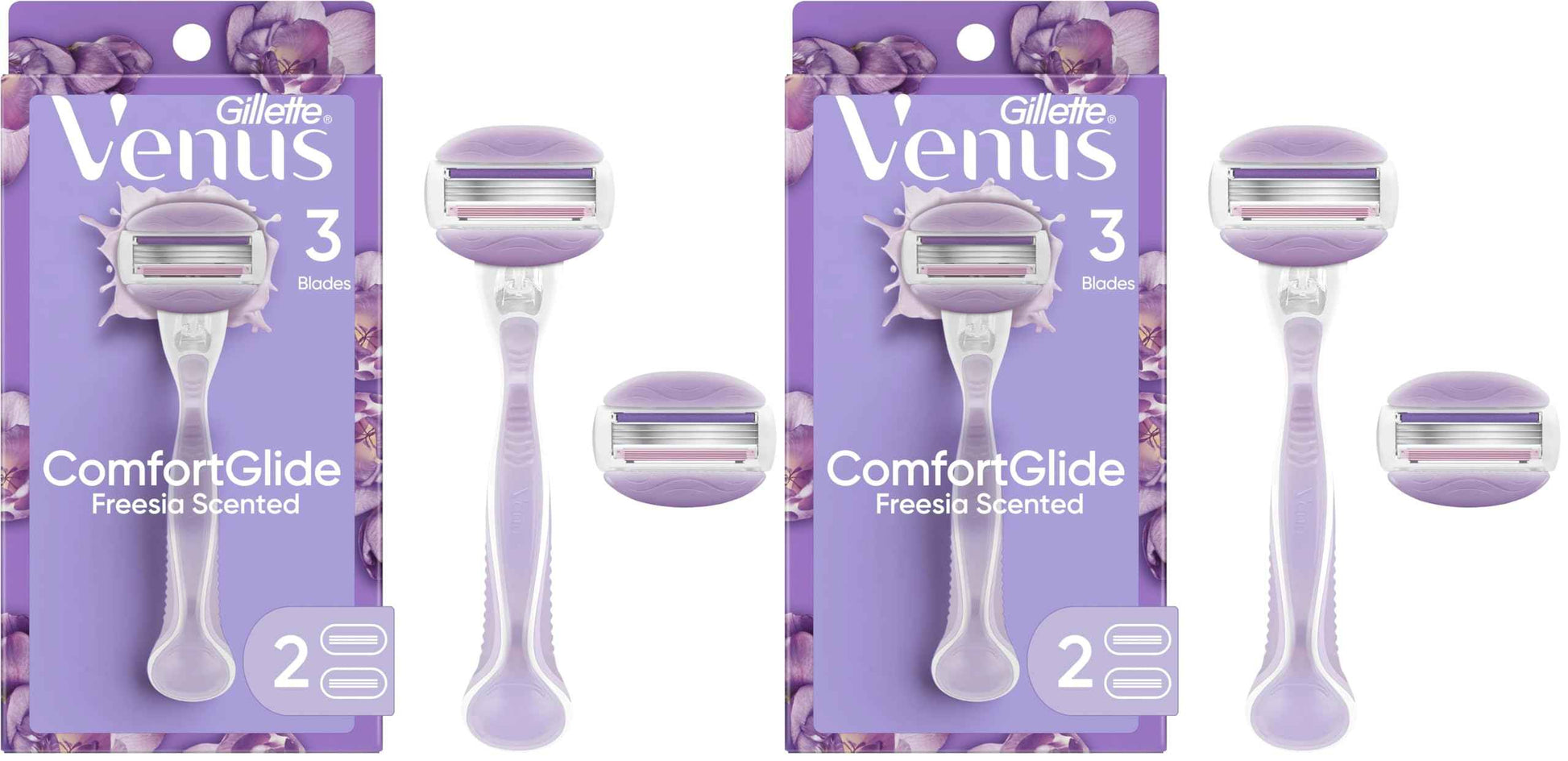 Gillette Venus ComfortGlide Freesia Women's Razor - 1 handle + 2 refills (Pack of 2)