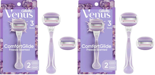 Gillette Venus ComfortGlide Freesia Women's Razor - 1 handle + 2 refills (Pack of 2)