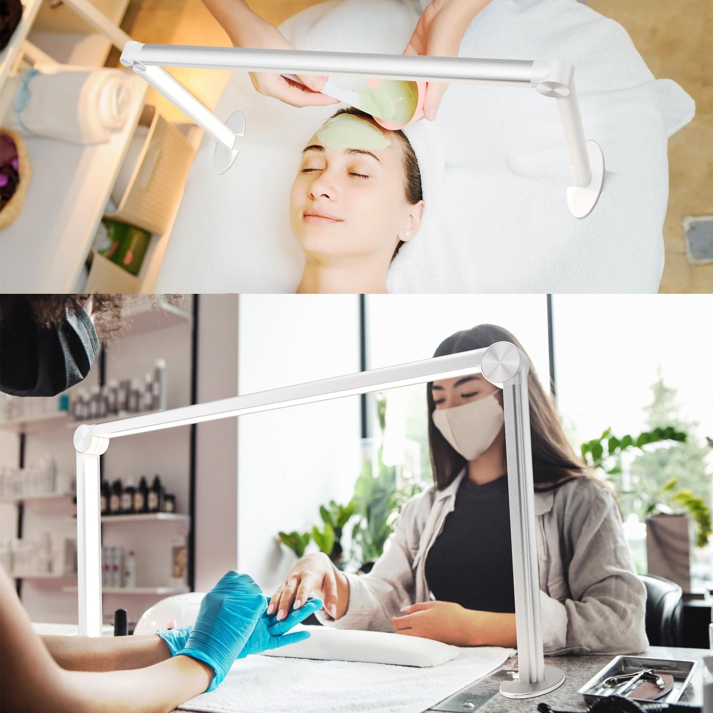 gelpal Nail Tech Lamp for Desk，30" 48W Professionals Led Light, Desk Lamp for Lash Eyelash Extension,Color Temperature 2700K-6000K, Full fold kunzl Makeup lamp,Salon&Home(Silver)