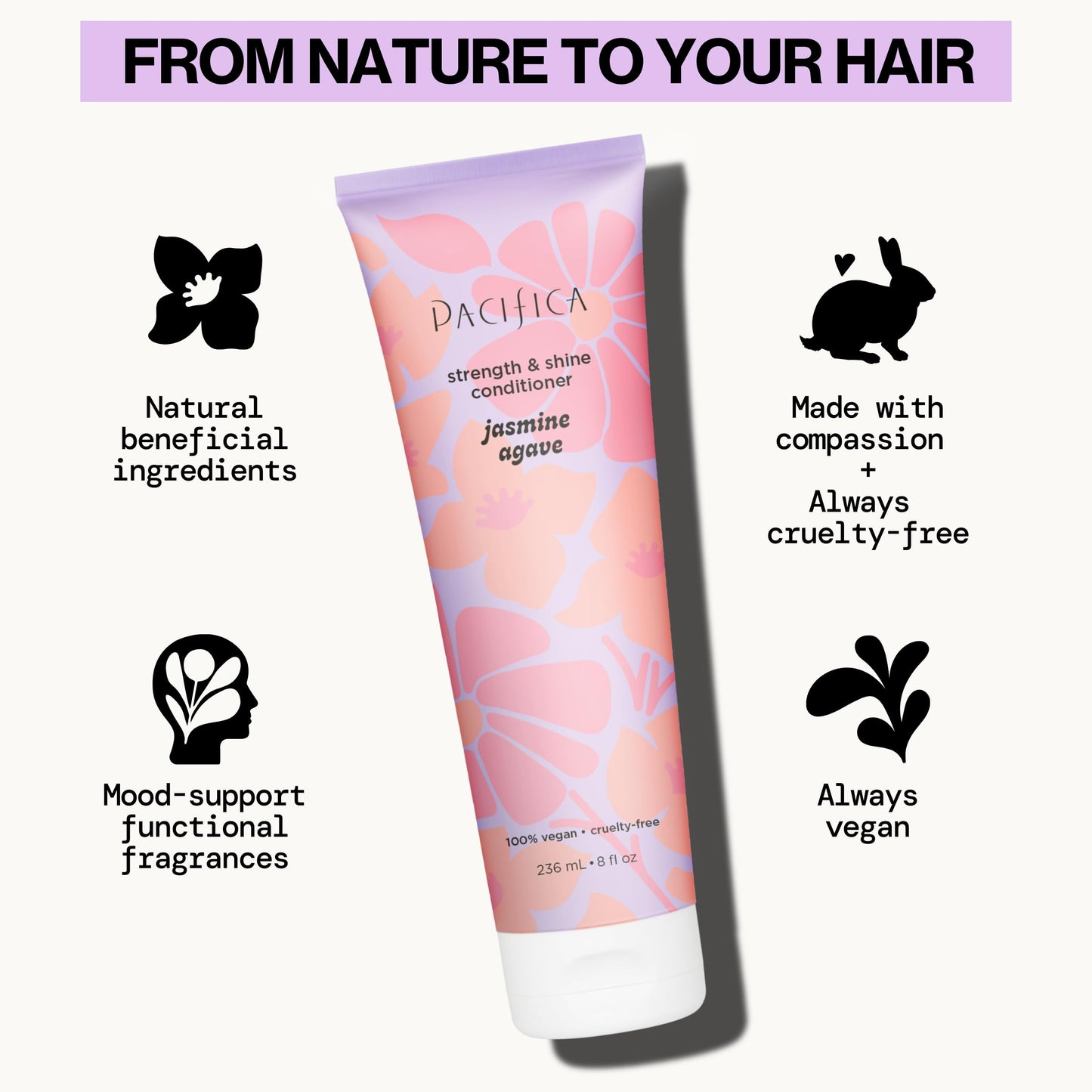 Pacifica Jasmine Agave Strength & Shine Conditioner – Repair Treatment for Dry, Damaged & Bleached Hair, Strengthens & Restores Shine, Clean Beauty, Vegan Cruelty-Free Dermatologist Tested