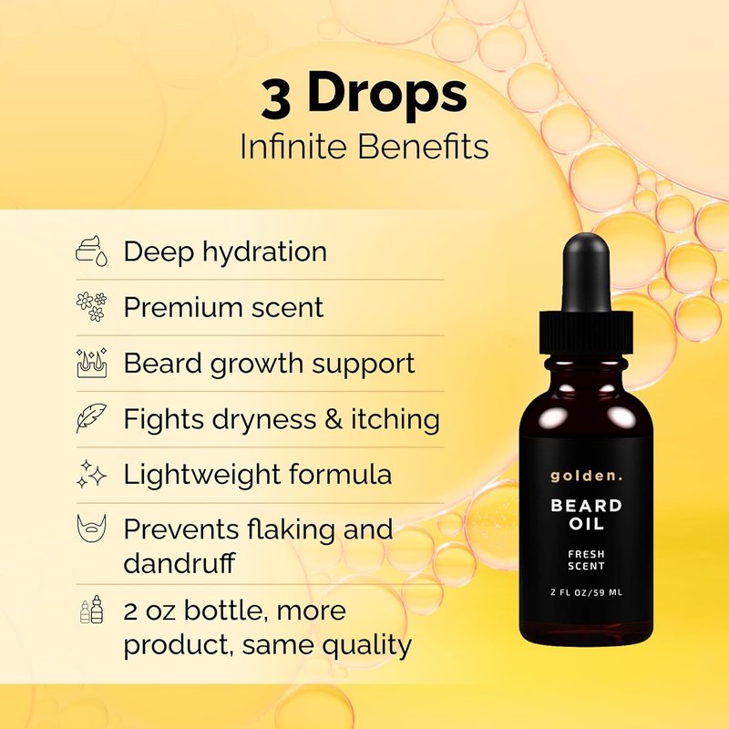 Golden Grooming Beard Oil - Natural Conditioner with Sweet Almond & Argan Oil | Hydrating Softener, 2oz