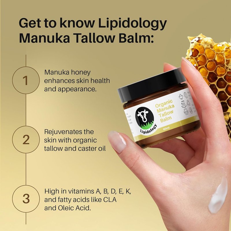 Organic Tallow Cream - Natural Unscented Face & Body Moisturizer with Manuka Honey | 60 ml (2 oz)