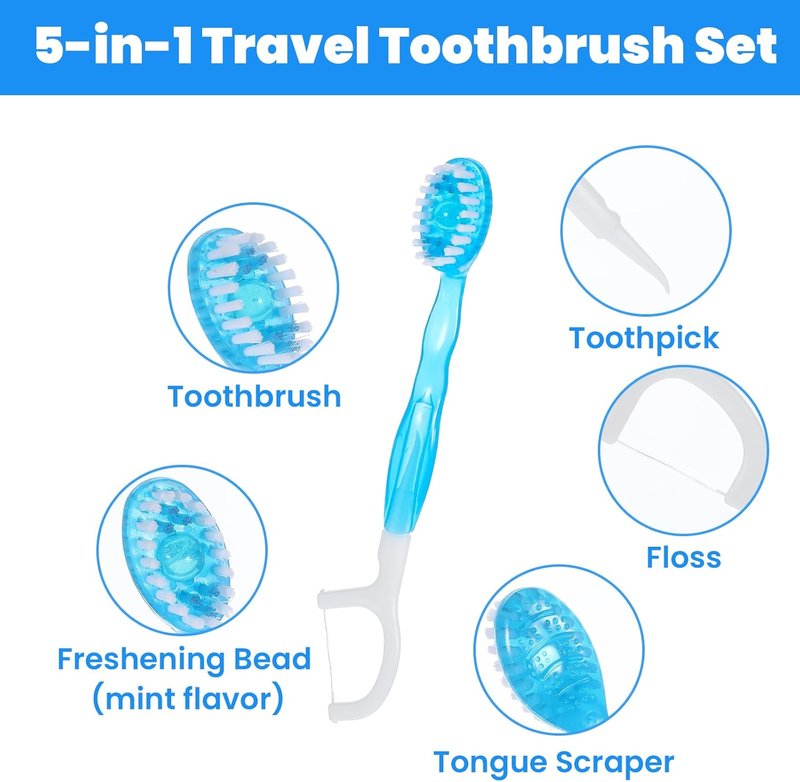 Mini Toothbrushes 60 Pack - Travel Prepasted Toothbrushes with Floss, Tongue Scraper & Picks | Individually Wrapped