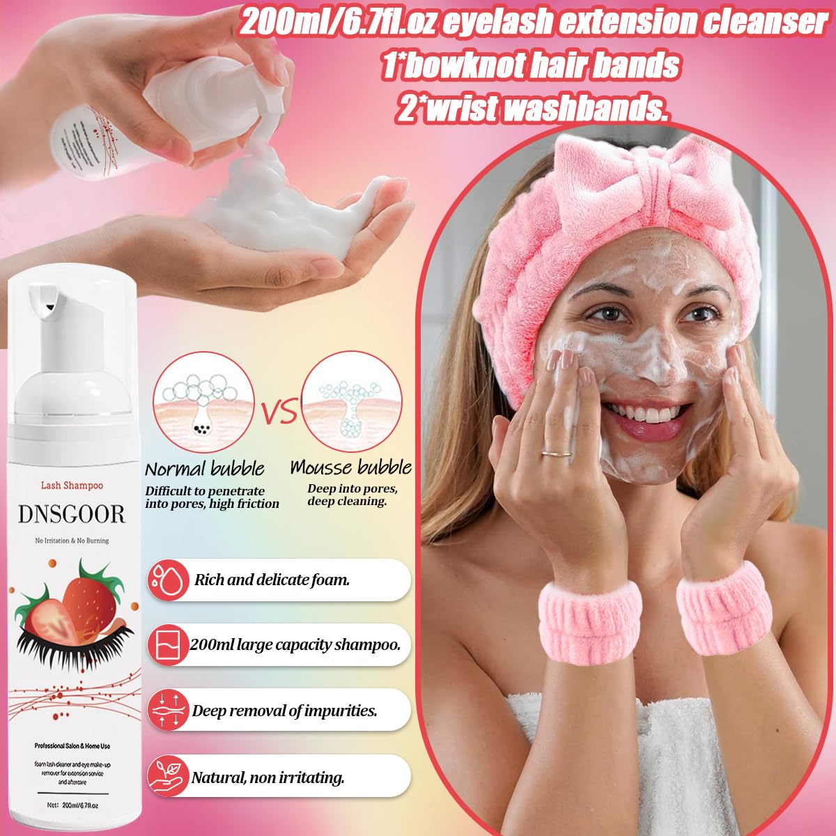 DIY Lash Extension Kit with 280 PCS 9-16mm 40D Lashes Clusters 200ml/6.7fl.oz Lash Cleanser Eyelash Shampoo Mini USB Portable Lash Fan Bond and Seal Remover Eyeliner Eyelid Cleaning Brush