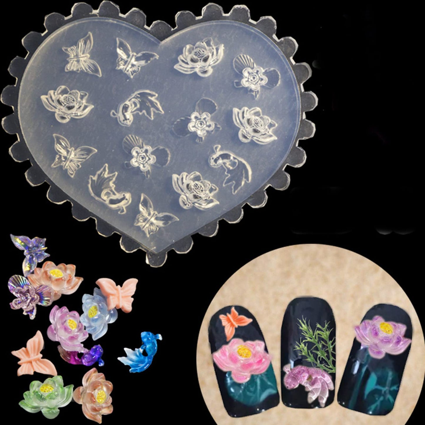 5PCS Flowers Silicone Nail Art Decortive Design 3D Silicone Mold for Nail Art Decorations