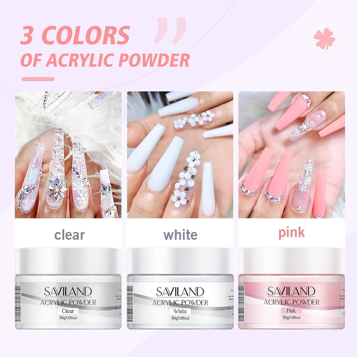 Acrylic Nail Kit - 120ml Liquid & 30g Clear Pink White Powder Set | 5 Size Brushes for Professional Nail Art