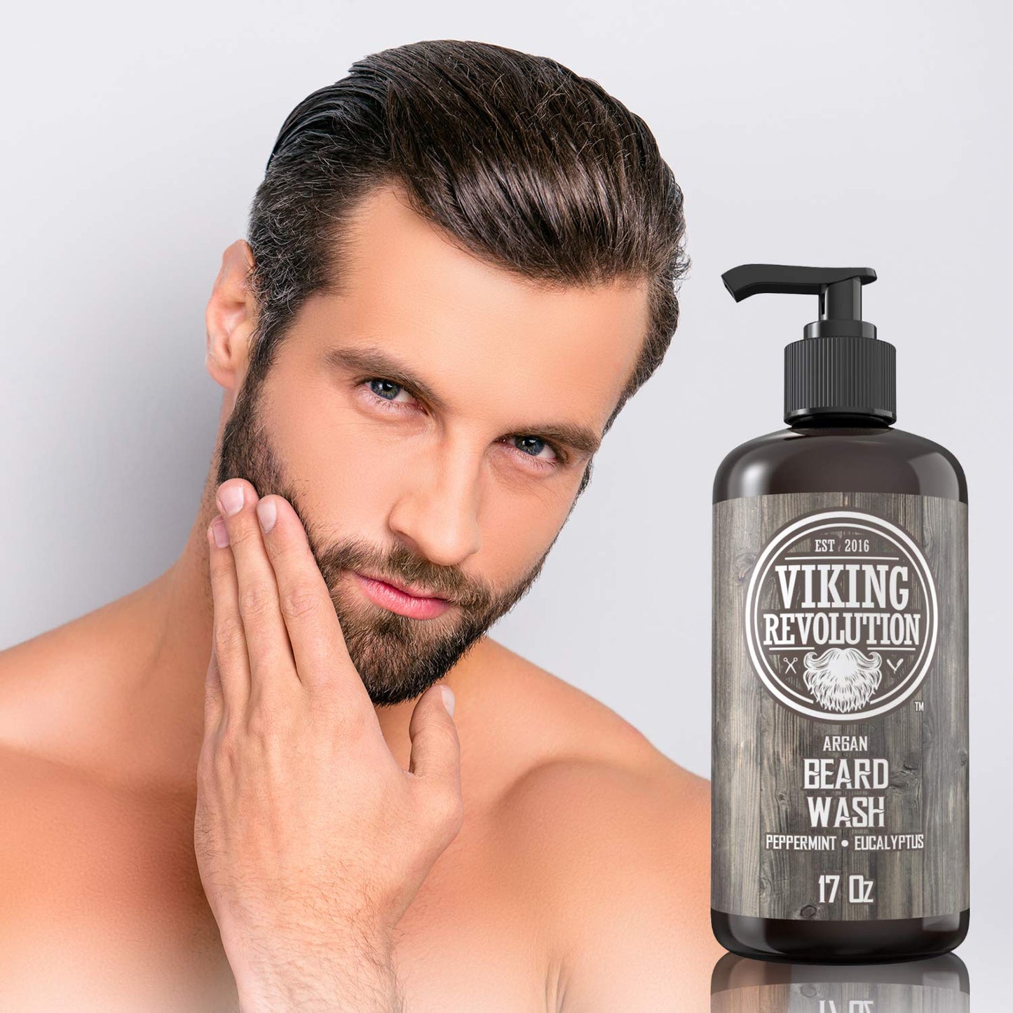 Beard Wash Shampoo with Argan & Jojoba Oils - Softens & Strengthens | Peppermint & Eucalyptus Scent (17 oz)