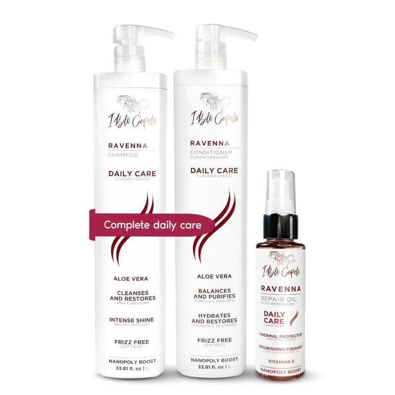 I Belli Capelli Ravenna Daily Care Kit - Aloe Vera Shampoo & Conditioner + Repair Oil – Sulfate & Paraben-Free, Deep Moisture, Breakage Reduction & Repairs Split Endsfor Dry, Damaged & All Hair Types