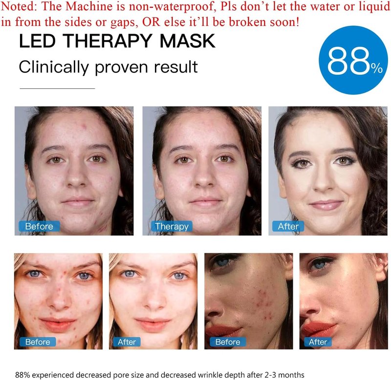 LED Face Mask | 7+1 Modes Portable Red Light Therapy for Skin Care - Rechargeable Blue & Red Light Mask