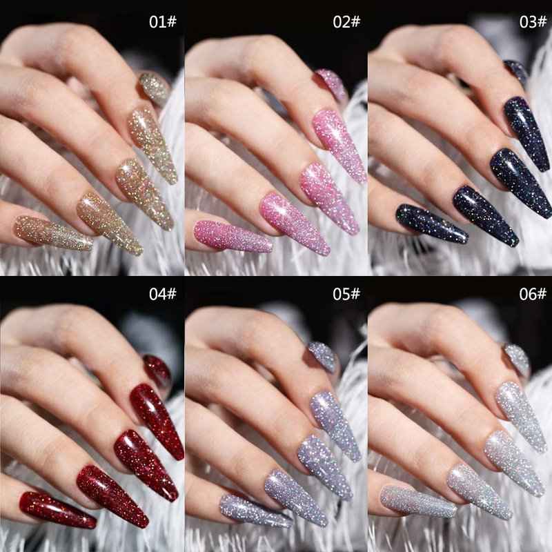 MIZHSE Diamond Gel Nail Polish Set - Reflective Colorful Glitter for Stunning Nails | 6 Shades