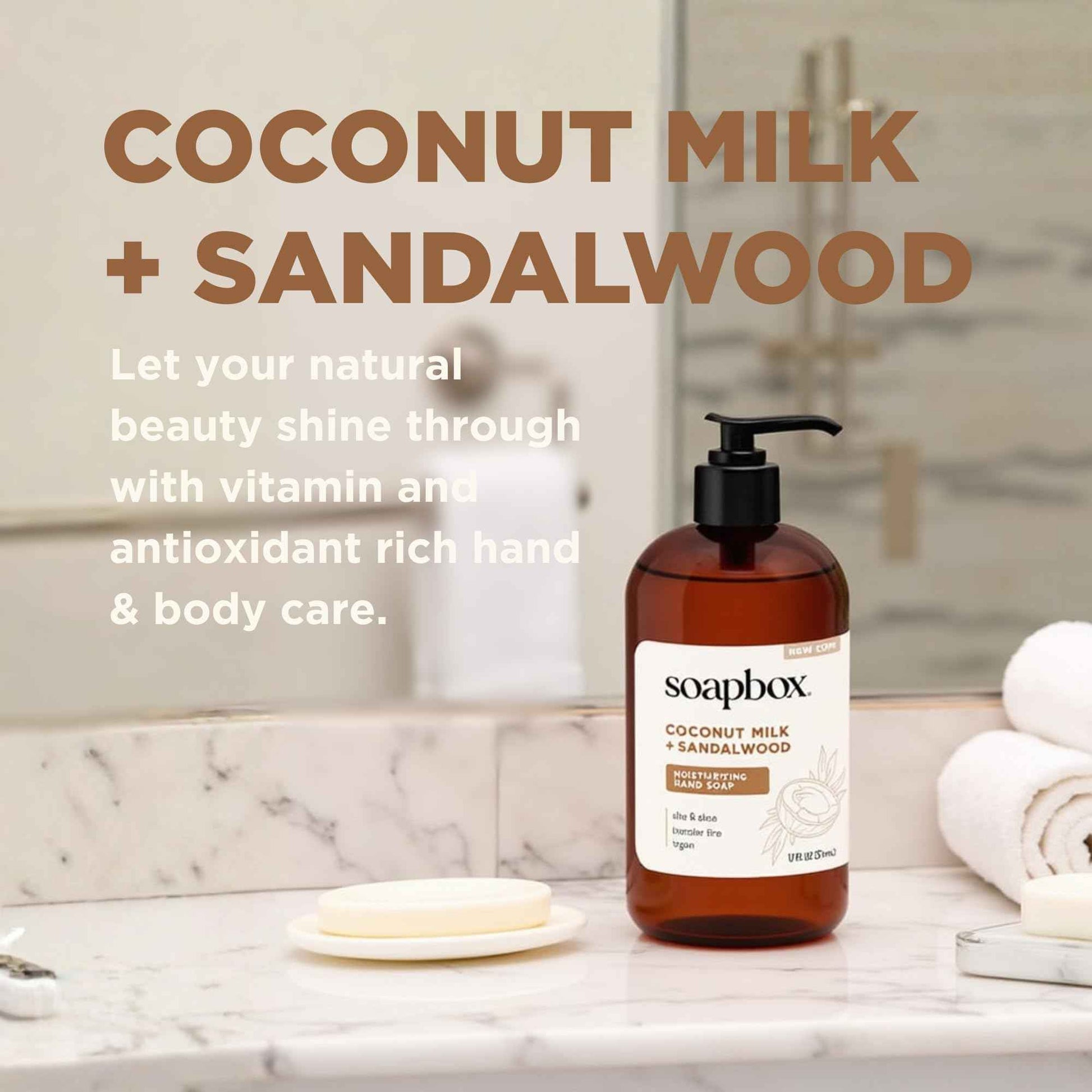 Soapbox Liquid Hand Soap, Coconut Milk & Sandalwood, Gentle & Moisturizing Hand Wash for Kitchen and Bathroom, Vegan & Cruelty Free Scented Hand Soap 12 Ounce Pump Bottles (Pack of 3)